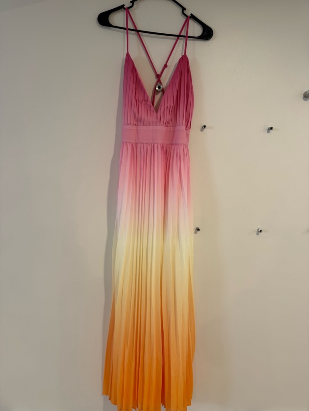 Flying Tomato Pink to Orange Ombre Pleated Maxi Dress